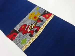アンティーク　手織り紬抽象鳥模様織出し名古屋帯